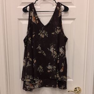 Lane Bryant Floral V-Neck Tank Top - Brown
